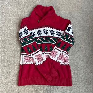 Festive Red Sweater with Holiday Patterns